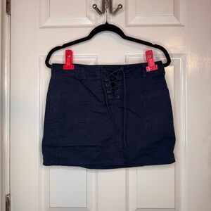 Navy Mini Skirt with Lace-Up Front